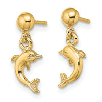 14K Mini Jumping Dolphin Dangle Earrings-TE820