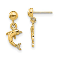14K Mini Jumping Dolphin Dangle Earrings-TE820
