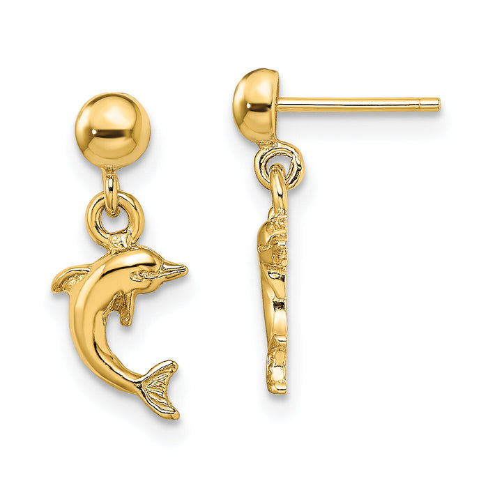 14K Mini Jumping Dolphin Dangle Earrings-TE820