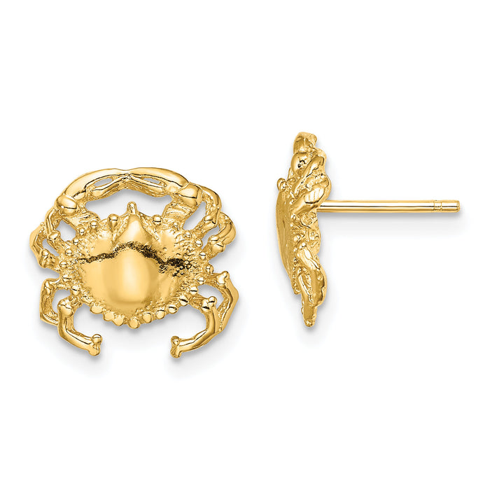 14K Polished / 2-D Crab Post Earrings-TE821
