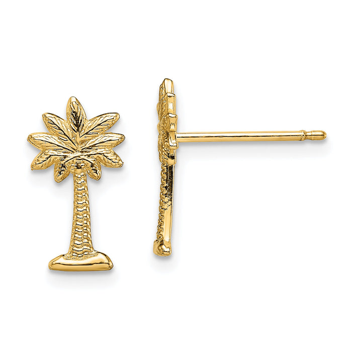 14K Mini Palmetto Palm Tree Post Earrings-TE823