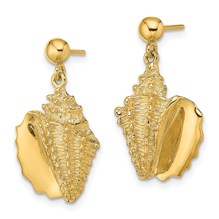 14K 2-D Conch Shell Dangle Post Earrings-TE824