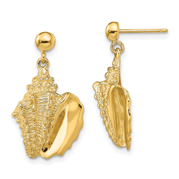 14K 2-D Conch Shell Dangle Post Earrings-TE824