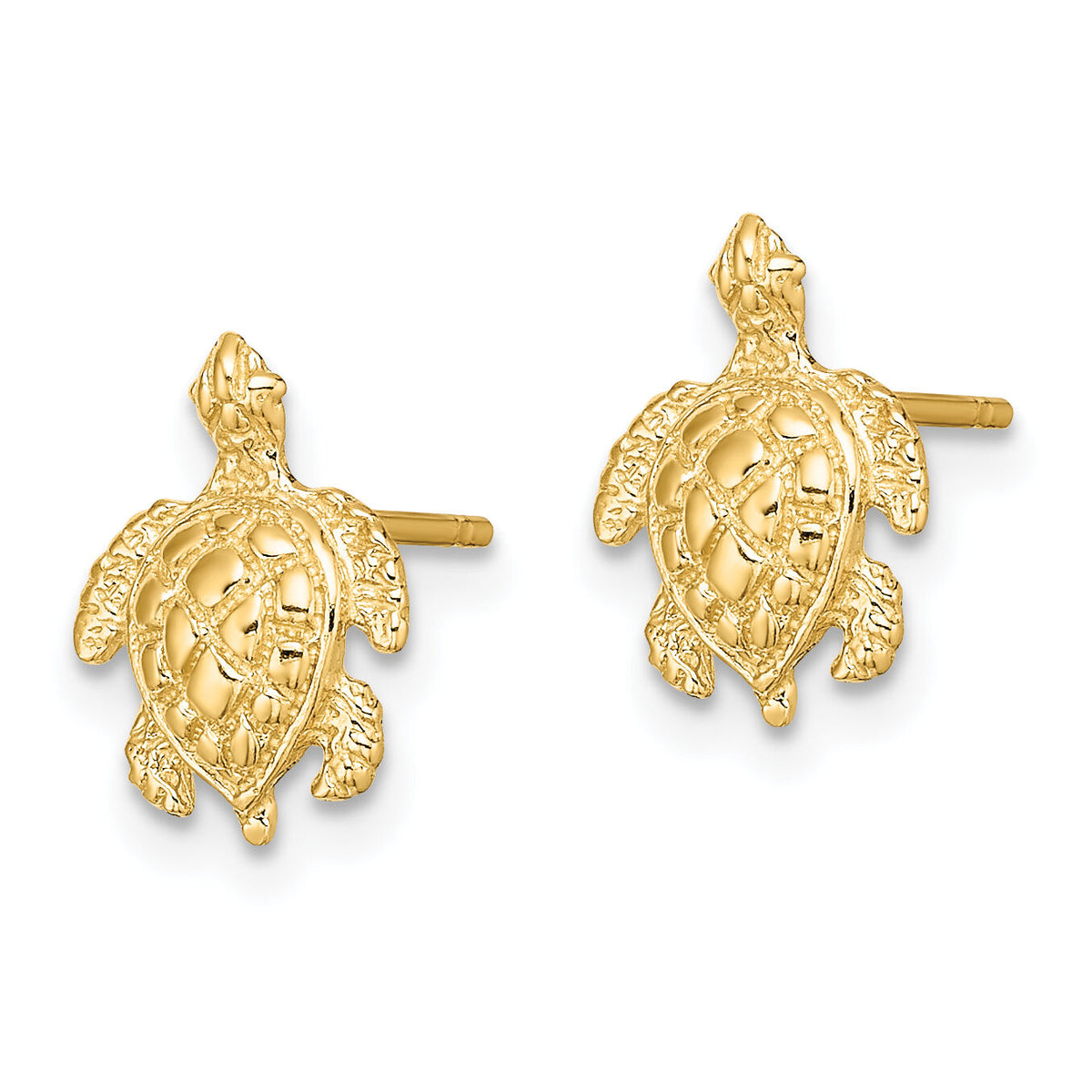 14K 2-D  Textured Sea Turtle Post Earrings-TE828