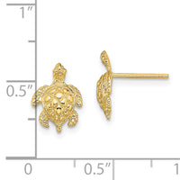 14K 2-D  Textured Sea Turtle Post Earrings-TE828