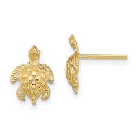 14K 2-D  Textured Sea Turtle Post Earrings-TE828