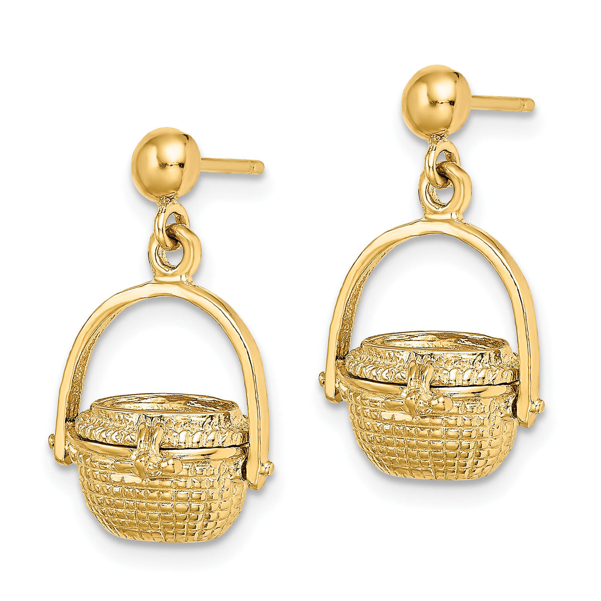 14K 3-D Nantucket Basket Dangle Earrings-TE835