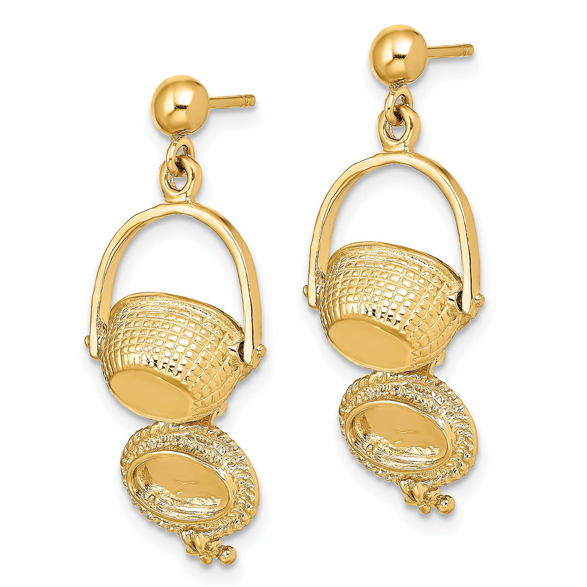 14K 3-D Nantucket Basket Dangle Earrings-TE835