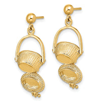 14K 3-D Nantucket Basket Dangle Earrings-TE835