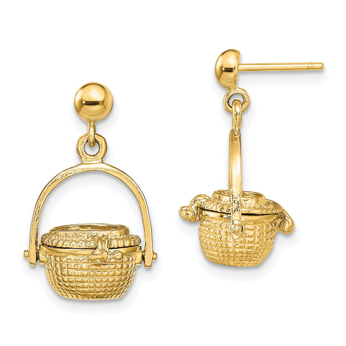 14K 3-D Nantucket Basket Dangle Earrings-TE835