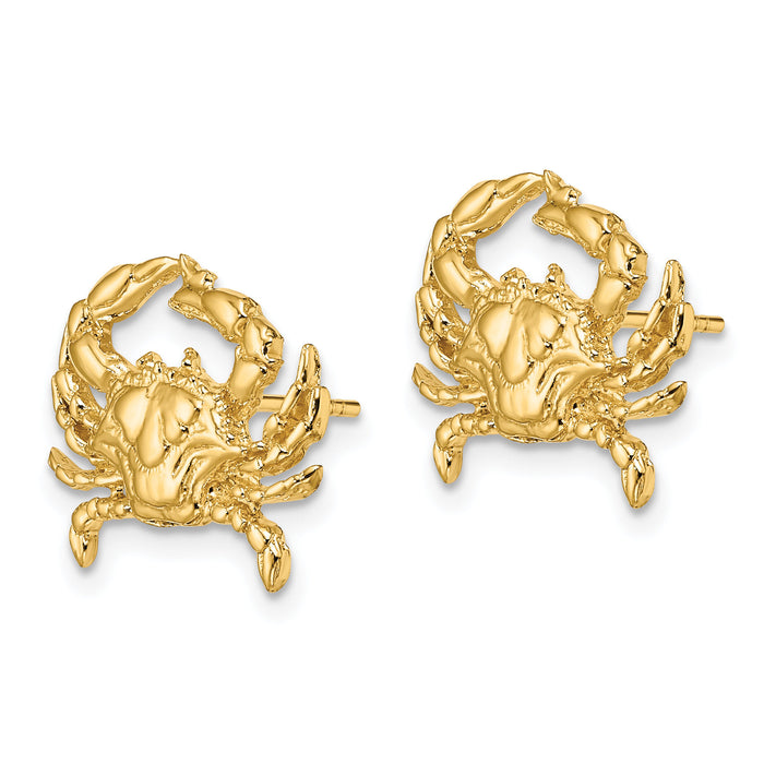 14K 2-D Blue Crab Post Earrings-TE841