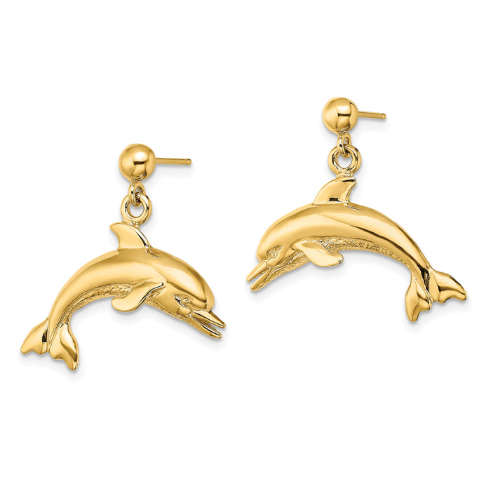 14K Jumping Dolphin Dangle Earrings-TE844