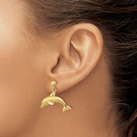 14K Jumping Dolphin Dangle Earrings-TE844