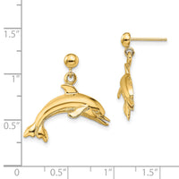 14K Jumping Dolphin Dangle Earrings-TE844