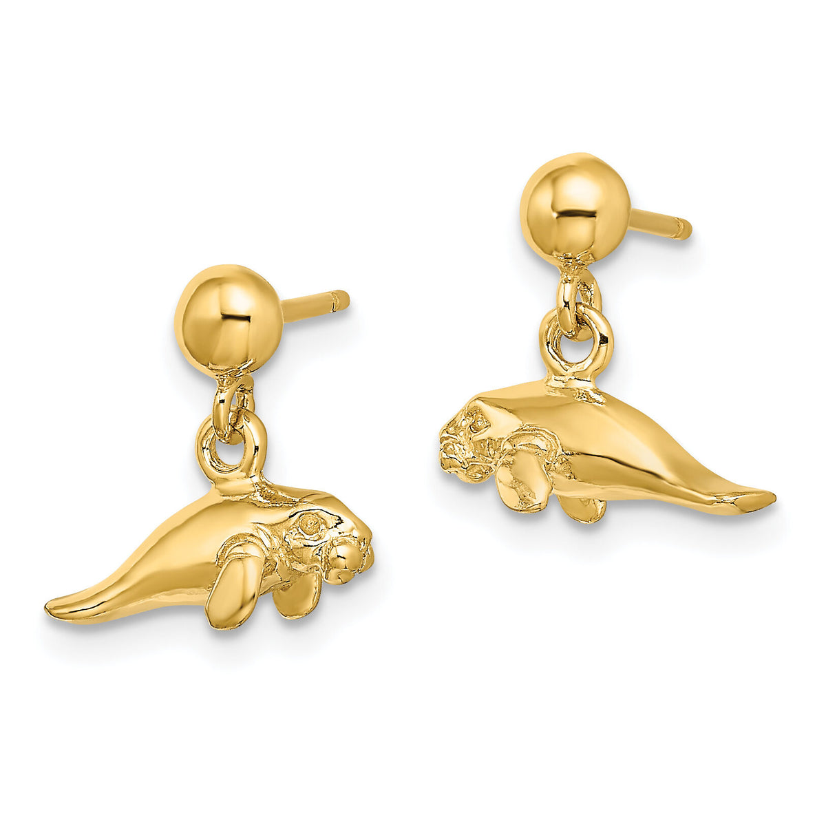 14K 3-D Polished Mini Manatee Dangle Earrings-TE845