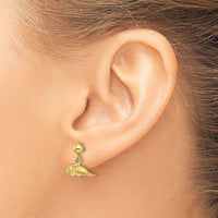 14K 3-D Polished Mini Manatee Dangle Earrings-TE845