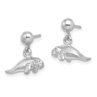 14K White Gold 3-D Polished Mini Manatee Dangle Earrings-TE845W