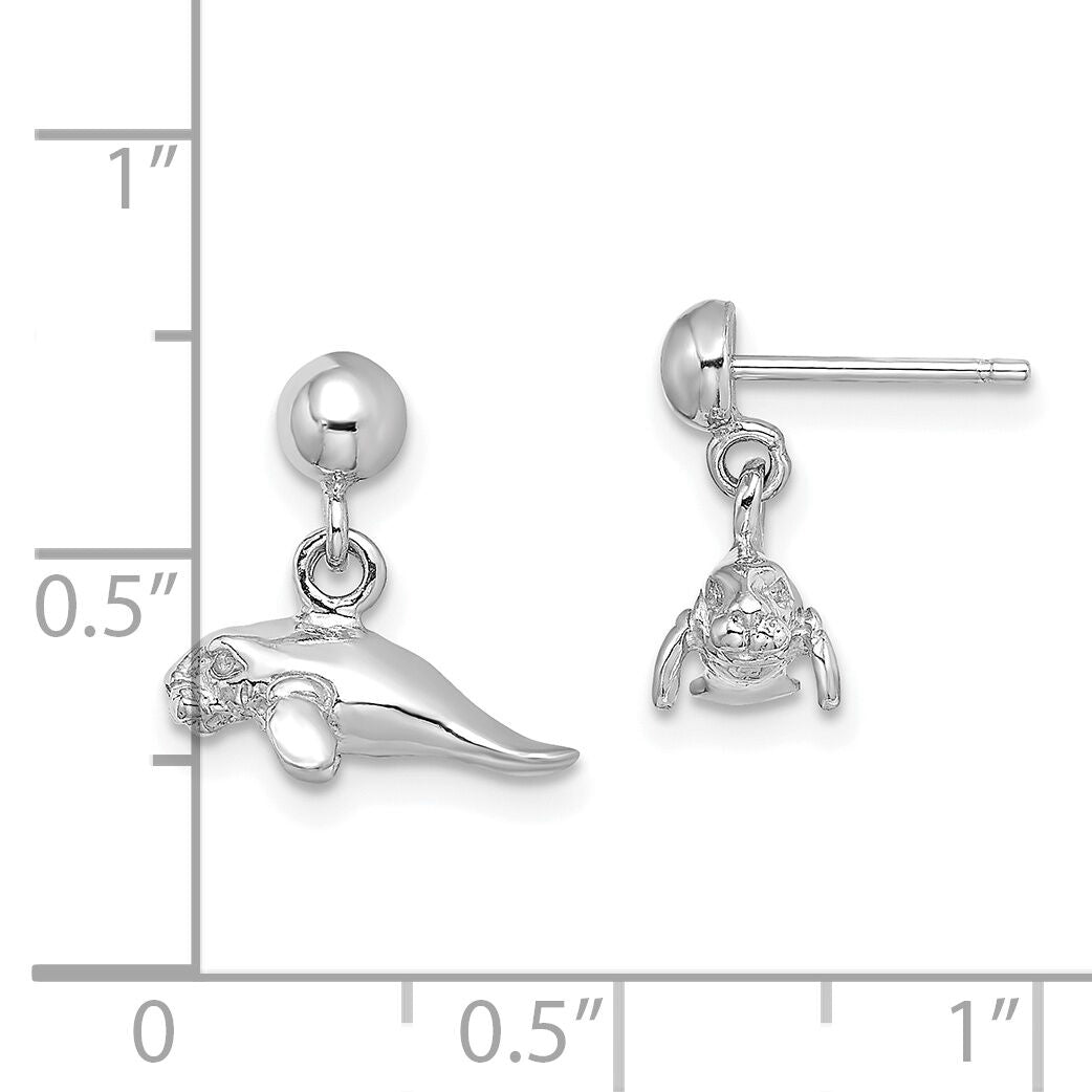 14K White Gold 3-D Polished Mini Manatee Dangle Earrings-TE845W