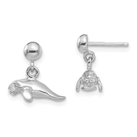 14K White Gold 3-D Polished Mini Manatee Dangle Earrings-TE845W