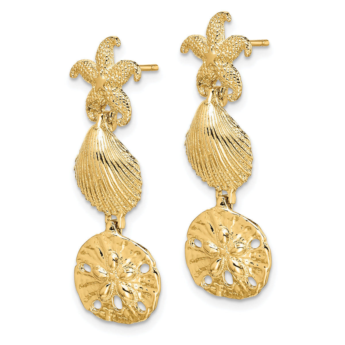 14K Starfish, Shell ,Sand Dollar Dangle Earrings-TE846