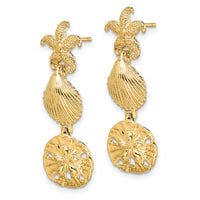 14K Starfish, Shell ,Sand Dollar Dangle Earrings-TE846
