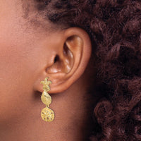 14K Starfish, Shell ,Sand Dollar Dangle Earrings-TE846