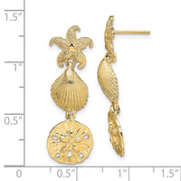 14K Starfish, Shell ,Sand Dollar Dangle Earrings-TE846