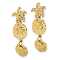 14K D/C Starfish, Shell ,Sand Dollar Dangle Earrings-TE847