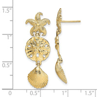 14K D/C Starfish, Shell ,Sand Dollar Dangle Earrings-TE847