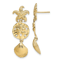 14K D/C Starfish, Shell ,Sand Dollar Dangle Earrings-TE847