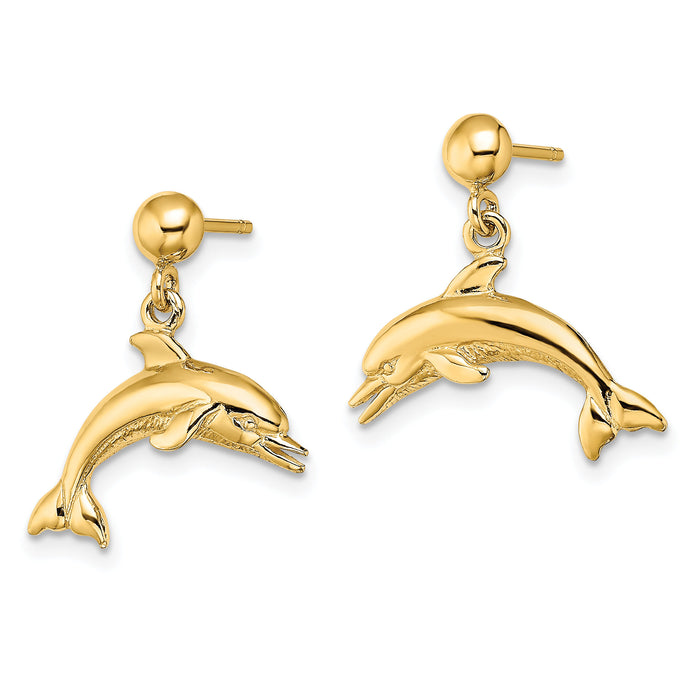 14K Jumping Dolphin Dangle Earrings-TE848