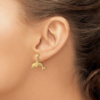 14K Jumping Dolphin Dangle Earrings-TE848