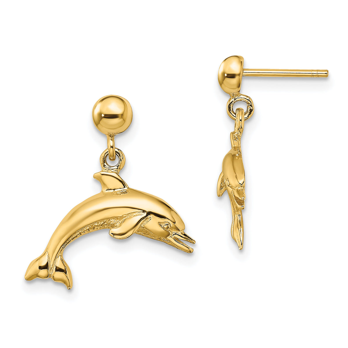 14K Jumping Dolphin Dangle Earrings-TE848