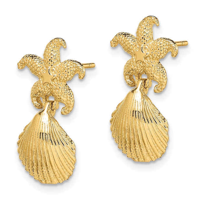 14K Starfish /Scallop Shell Dangle Earrings-TE849