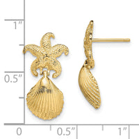 14K Starfish /Scallop Shell Dangle Earrings-TE849