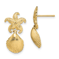 14K Starfish /Scallop Shell Dangle Earrings-TE849