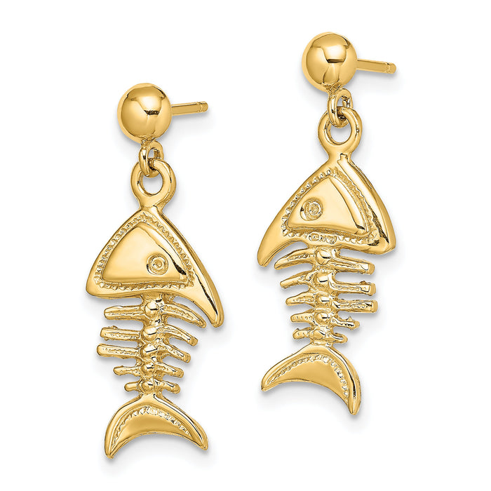 14K 3-D Fishbone Dangle Earrings-TE856