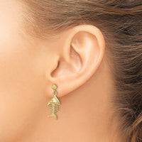 14K 3-D Fishbone Dangle Earrings-TE856