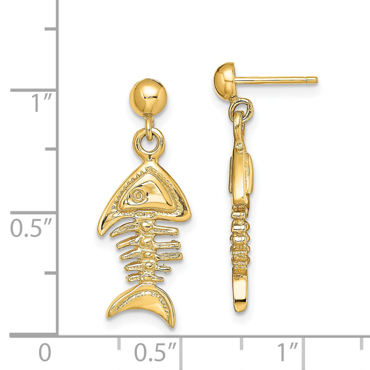 14K 3-D Fishbone Dangle Earrings-TE856
