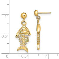14K 3-D Fishbone Dangle Earrings-TE856