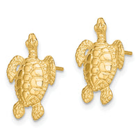 14K Polished and Textured Sea Turtle Post Earrings-TE862