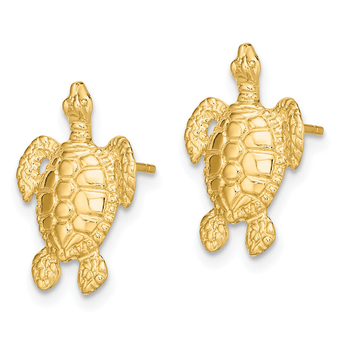 14K Polished and Textured Sea Turtle Post Earrings-TE862