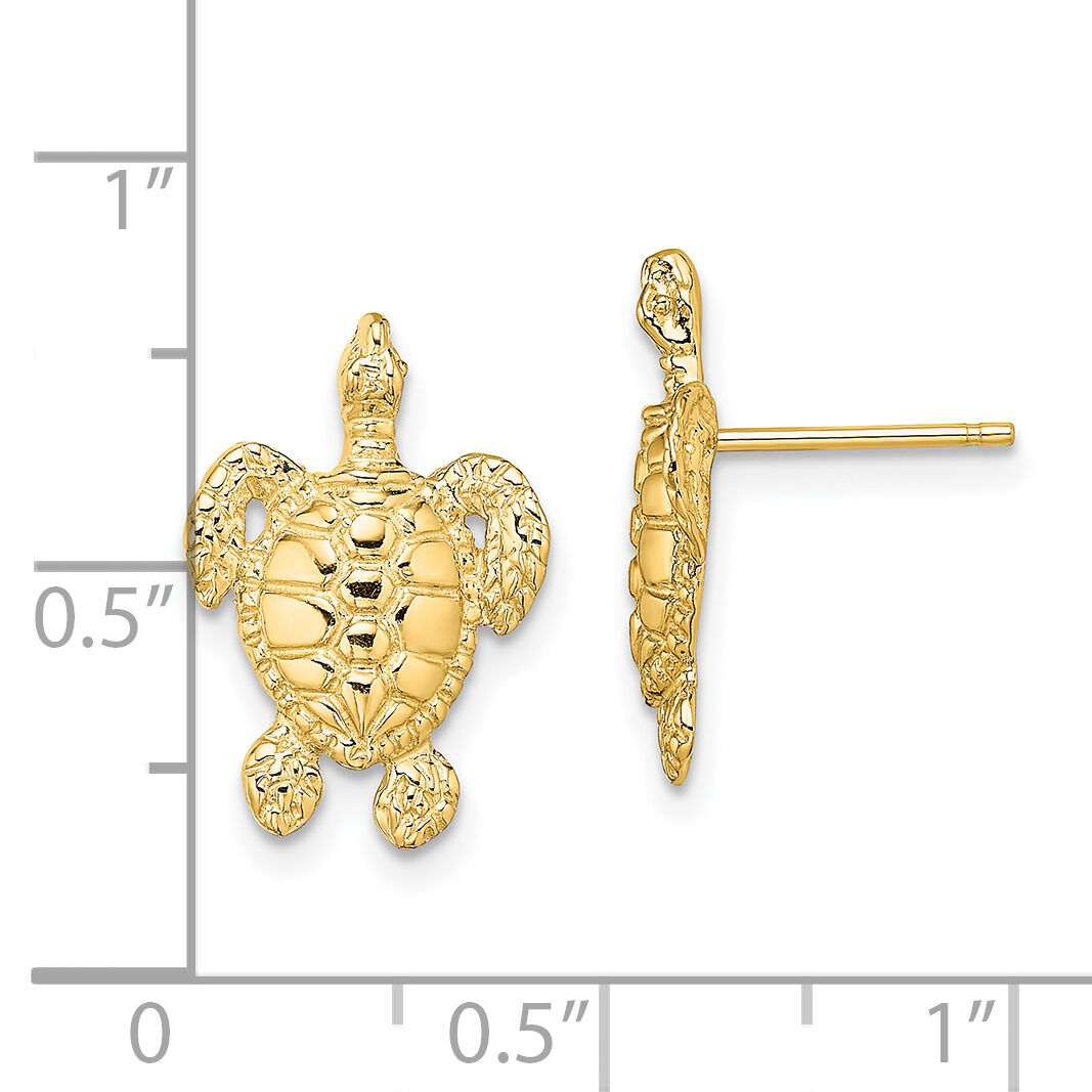 14K Polished and Textured Sea Turtle Post Earrings-TE862