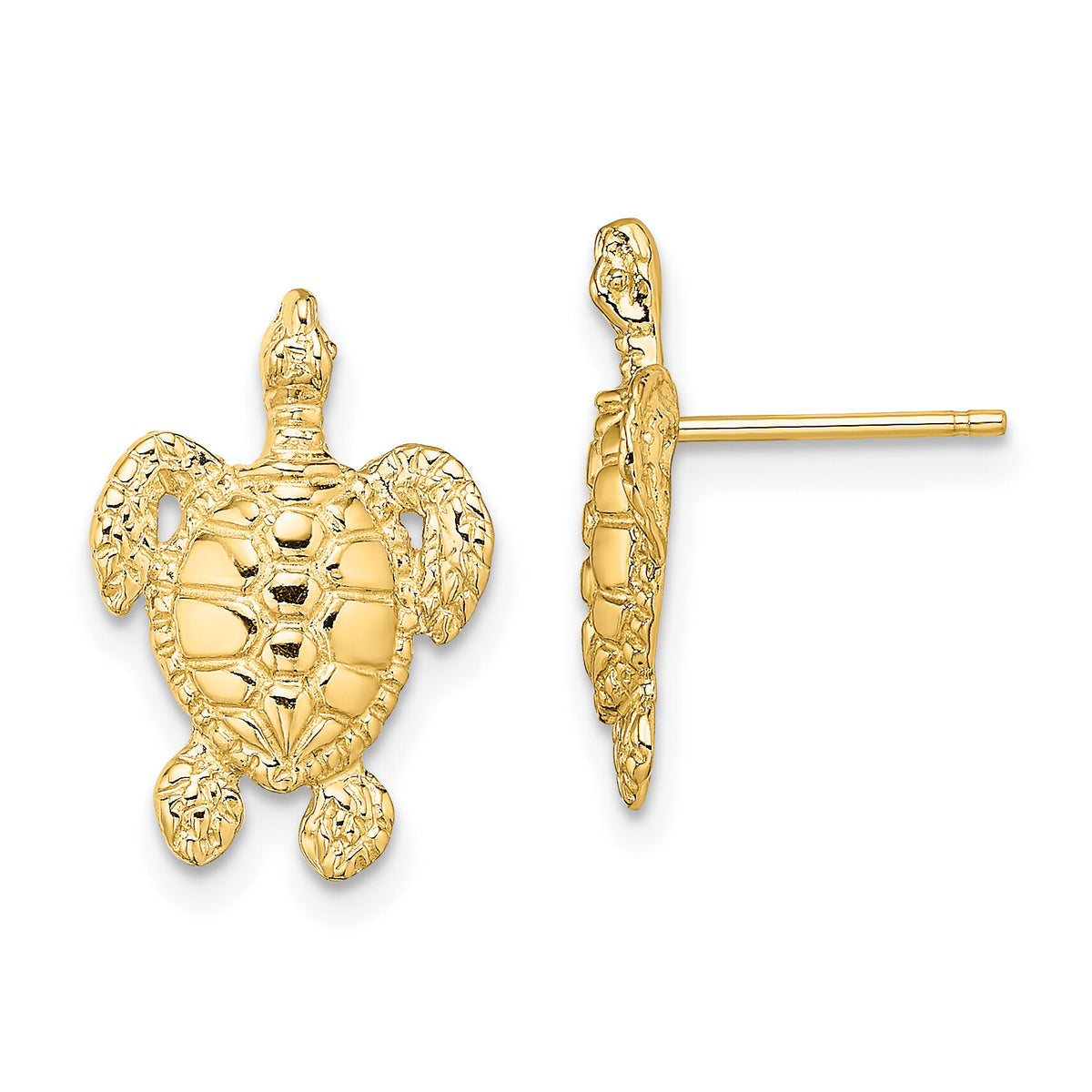 14K Polished and Textured Sea Turtle Post Earrings-TE862