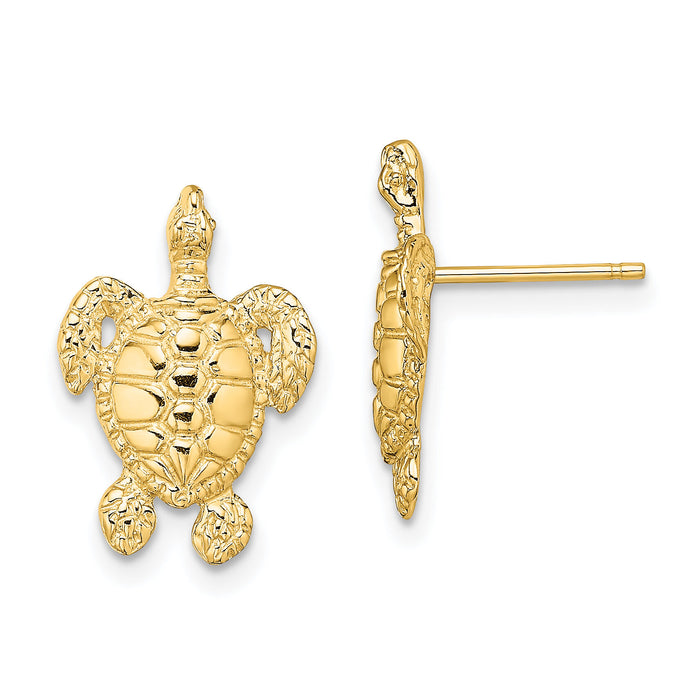 14K Polished and Textured Sea Turtle Post Earrings-TE862