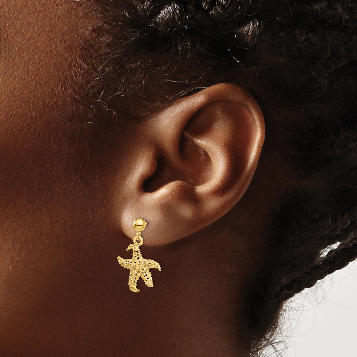 14K 3D Starfish Post Dangle Earrings-TE863