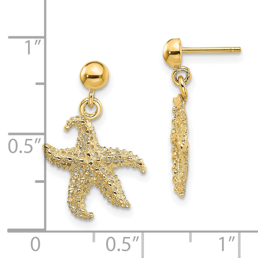 14K 3D Starfish Post Dangle Earrings-TE863