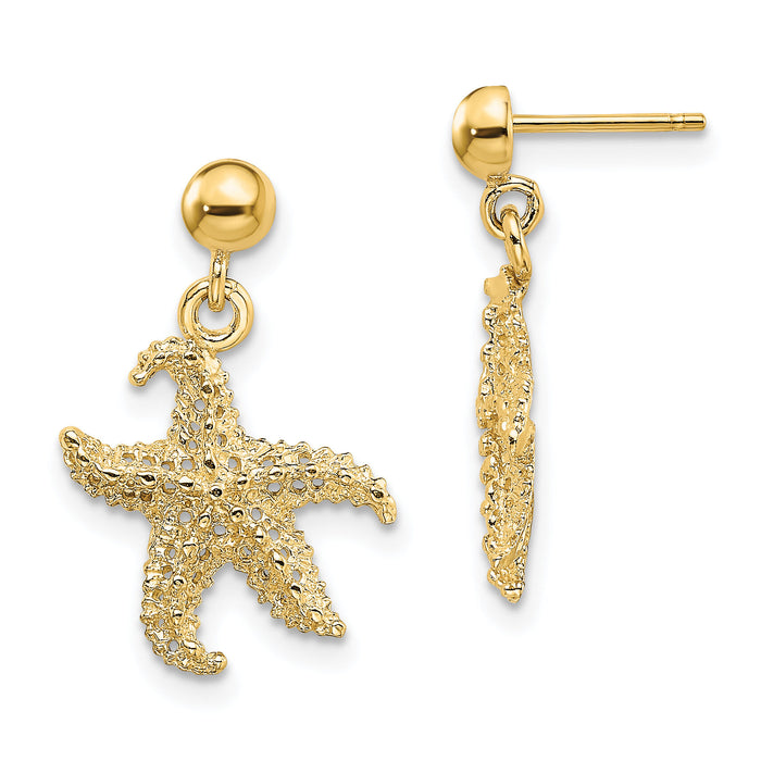 14K 3D Starfish Post Dangle Earrings-TE863