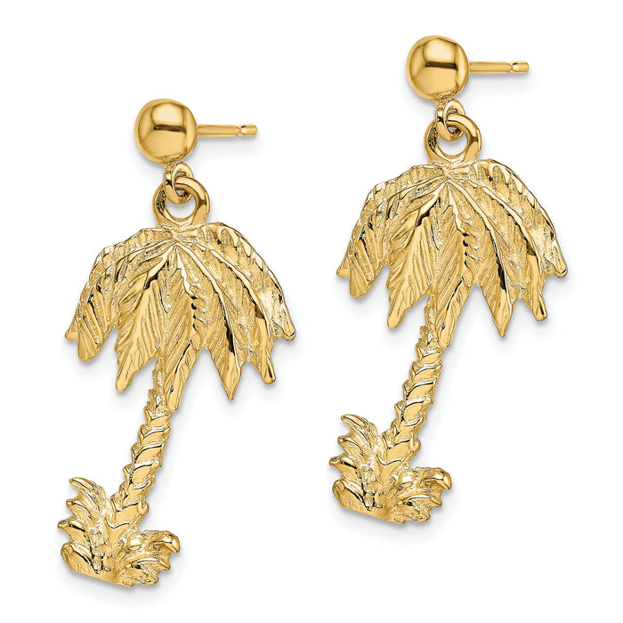 14k Palm Tree Post Dangle Earrings-TE865