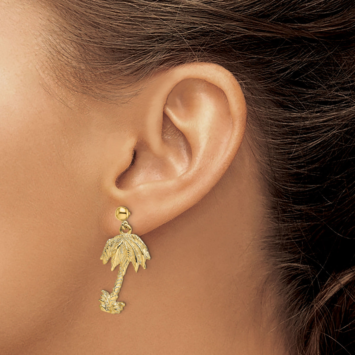 14k Palm Tree Post Dangle Earrings-TE865
